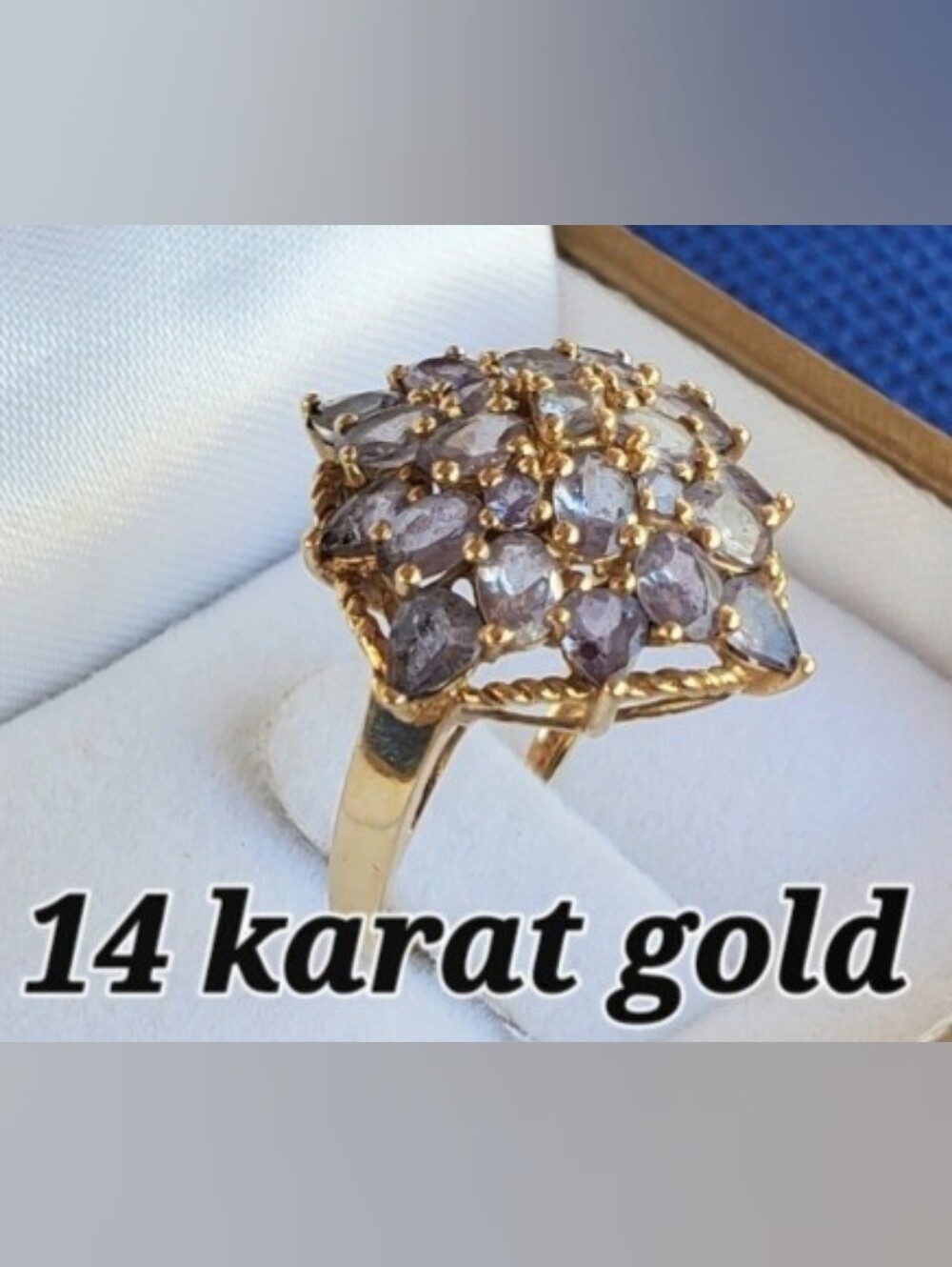 14K Gold Cluster Ring with  3.42 Carats Tanzanite Gemstones W/ Appraisal.